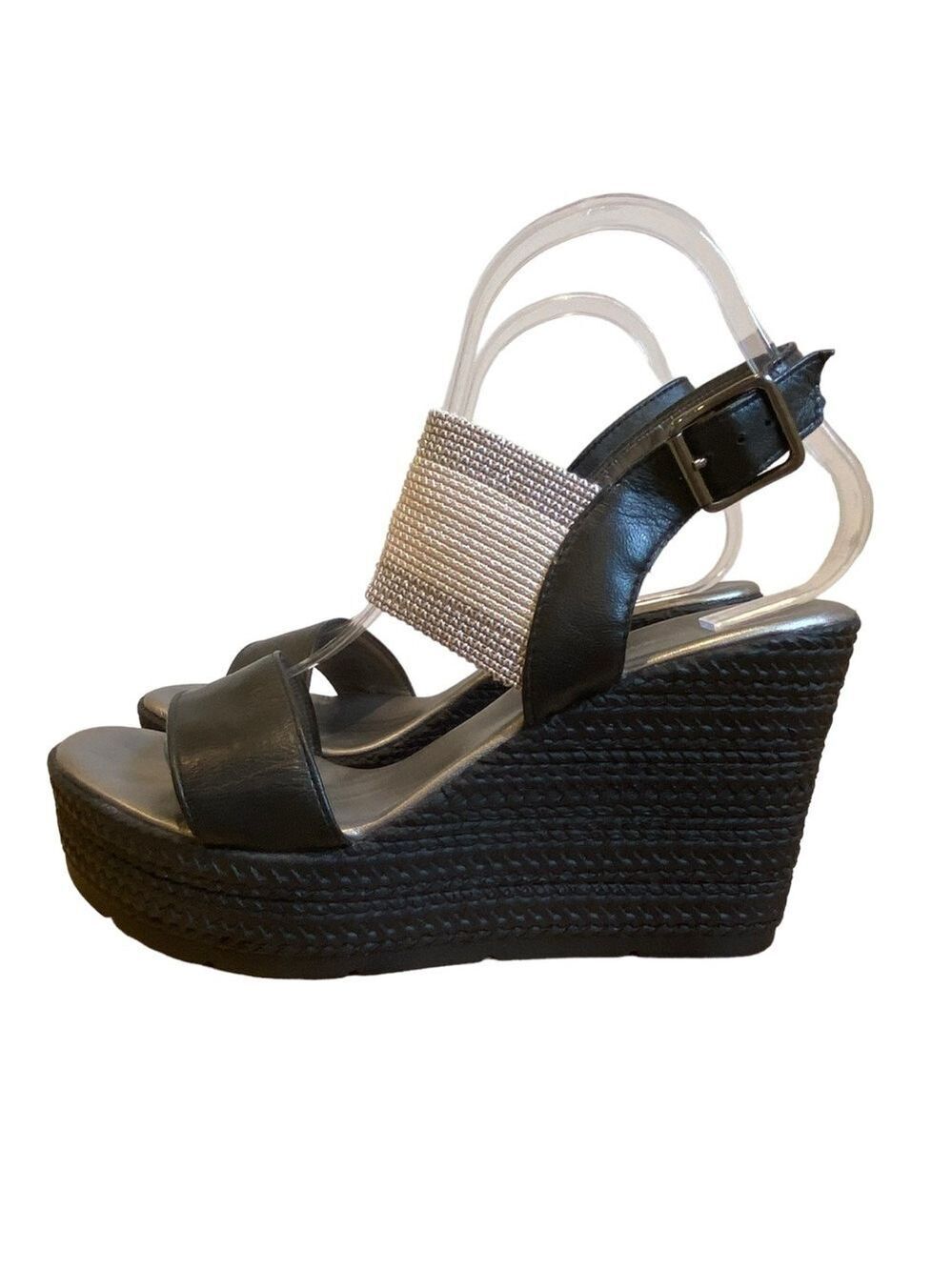 Browns strappy wedges sandals black platform silver grey straps sling back 39